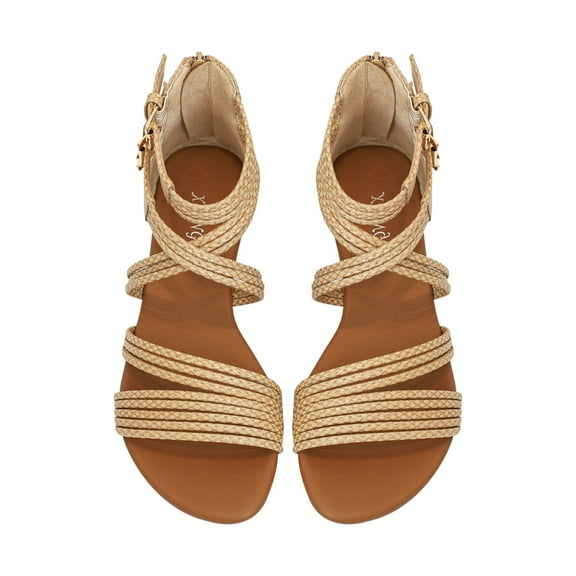 AXXD Beige Sandals for Women Summer Slope Heel Woven Sandals Versatile Oversized Buckle Roman Shoes