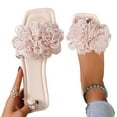 thumbnail image 1 of AXXD Beige Slide Sandals for Women 7.5 Flower Sandals Rectangular Open Toe Solid Color Flat Daily Summer Beach Slides, 1 of 7