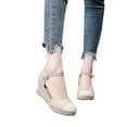 thumbnail image 1 of AXXD Beige Wedge Sandals for Women Knitted Round Toe Color Block Sandals High Heel Summer Casual, 1 of 9