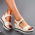 thumbnail image 1 of AXXD Beige Wedge Sandals for Women Summer Sandals Open Toe Sandals Casual Low Slip On Sandals Comfortable Outdoor Shoes, 1 of 6