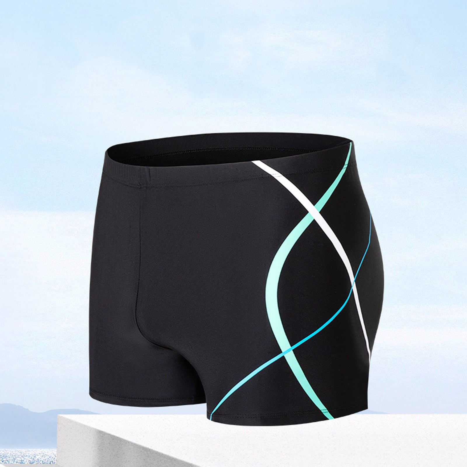 AXXD Big And Tall Black Swim Trunks for Men Casual Square Leg Line Print Jammers High Elasticity Softness Swimming Shorts New Arrival