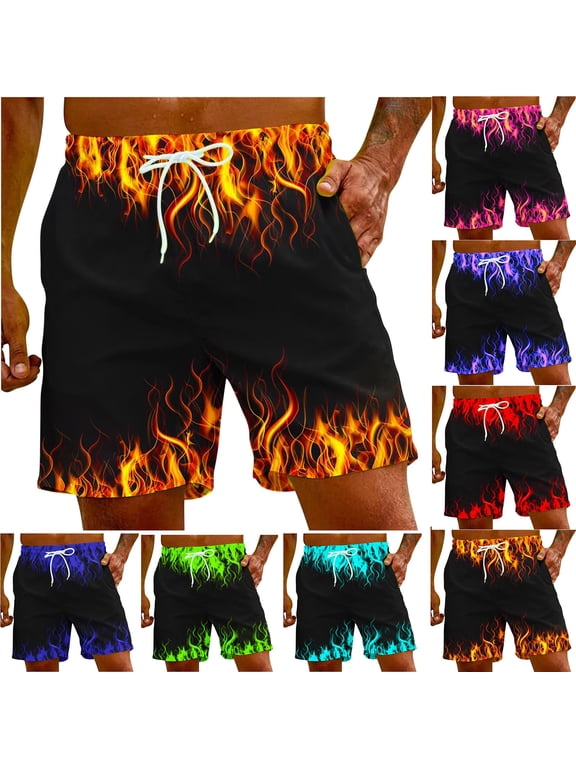 Bike Shorts For Men Summer Plus Size Flame Printing Special Print Beach Casual Trouser Shorts New Arrival