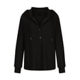 thumbnail image 1 of AXXD Black Basic Blouses for Women Dressy Casual Sexy 2024 Fall Winter Casual Hooded Shirts Long Sleeve Drawstring Button Hoodies Sweatshirts Tops, 1 of 4