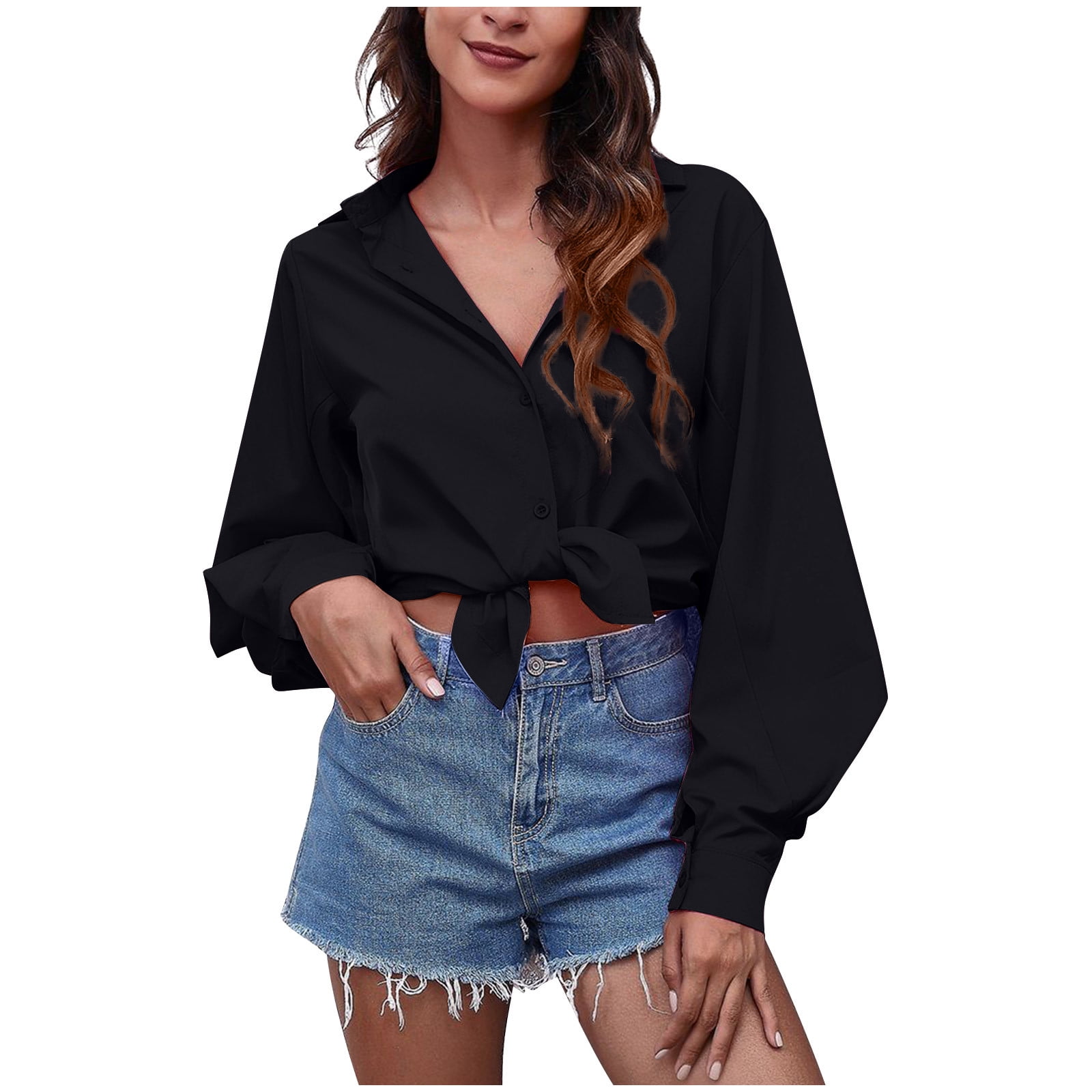 AXXD Black Basic Business Casual Tops for Women Summer 2024