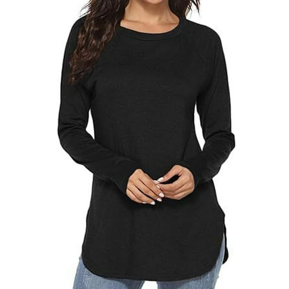 AXXD Black Basic Ladies Tops And Blouses Summer 2024 Ladies Solid Color Long Sleeve Short Shirt Blouse Tops