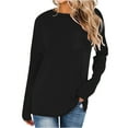 thumbnail image 1 of AXXD Black Basic Oversized Tshirts for Women Summer 2024 Trendy Casual Solid Drop Shoulder Long Sleeve Raglan Sleeve Tops Round Neck Loose Shirt With Poket, 1 of 5