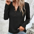 thumbnail image 1 of AXXD Black Basic Shirts for Women Trendy Summer 2024 Lace Button V-Neck Long Sleeve Casual T-shirt Top Solid Blouse, 1 of 9
