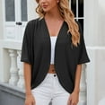 thumbnail image 1 of AXXD Black Basic Sweatshirts for Women 2024 Lace Summer Solid V-neck Bubble Short Sleeve Solid T-shirt Cardigan, 1 of 4