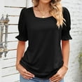 thumbnail image 1 of AXXD Black Basic Sweatshirts for Women Loose Fit Summer 2024 Loose Casual Solid Color SquareNeck Short Sleeve Tops Blouses T-shirt, 1 of 9
