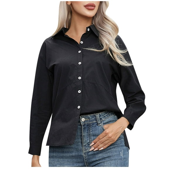 AXXD Black Basic Tops for Women Sexy Casual Summer 2024 Trendy Solid T-shirt Long Sleeves Blouse V-Neck Casual Tops