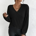 thumbnail image 1 of AXXD Black Basic Trendy Tops for Women 2024 Summer Button V-Neck Long Sleeve Casual T-shirt Top Solid Blouse, 1 of 9