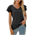 thumbnail image 1 of AXXD Black Basic Western Tops for Women Summer 2024 Trendy Short Sleeve Comfortable Breathable V-Neck Blouses Shirt Tops, 1 of 6