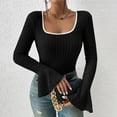 thumbnail image 1 of AXXD Black Basic Work Blouses for Women Summer 2024 Trendy Button Round-Neck Long Sleeve Casual T-shirt Top Solid Blouse, 1 of 8