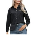 thumbnail image 1 of AXXD Black Basic Work Shirts for Women Summer 2024 Trendy Solid T-shirt Long Sleeves Blouse V-Neck Casual Tops, 1 of 7
