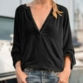 thumbnail image 1 of AXXD Black Basic Work Tops for Women Summer 2024 Trendy Casual Long Sleeve V Neck Loose Shirt Blouse Tops, 1 of 6