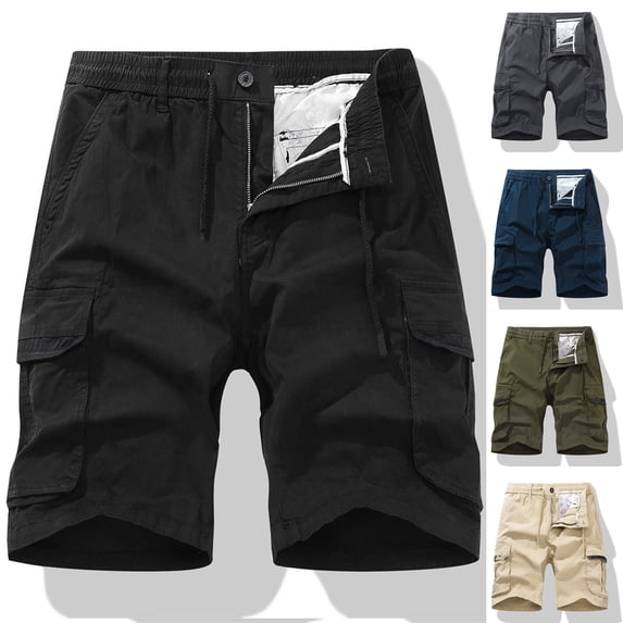 AXXD Black Bike Shorts For Men Summer Casual Solid Zipper Button Pockets Elastic Waist Cropped Cargo Shorts Clearance