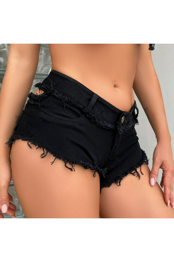 Black Casual Shorts For Women Low Rise Summer Spicy Girls Plus Size Elastic Denim Shorts Mother's Day