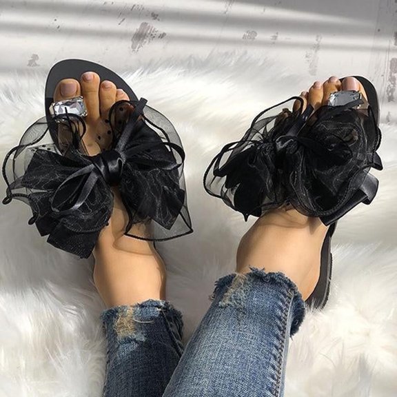 AXXD Black Comfy Sandals for Women Flat Summer Rhinestone Mothers Day