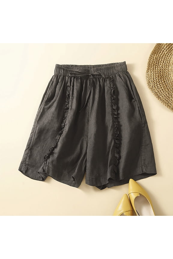 Womens Shorts Dressy Casual Black Summer Solid Cotton Pocket Loose And Comfy Shorts Mother's Day