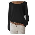thumbnail image 1 of AXXD Black Plus Size Blouses for Women Dressy Casual Summer 2024 Long-Sleeved Pullover Round Neck Solid Color Loose T-Shirt Top, 1 of 5