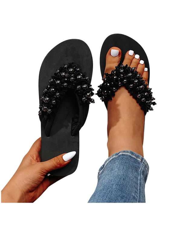 Black Pool Sandals Women Summer Wedge Beach Trendy Mothers Day