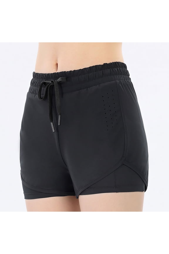 Black Running Shorts for Women Spring Athletic Workout Gym Sweatshorts Fake Two Piece Sports Shorts Fitness Pants Loose Breathable Quick Dried Yoga Shorts