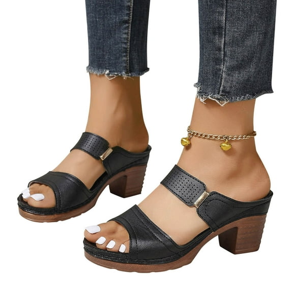 AXXD Black Sandals for Women 2024 Summer High Heel Chunky Mothers Day