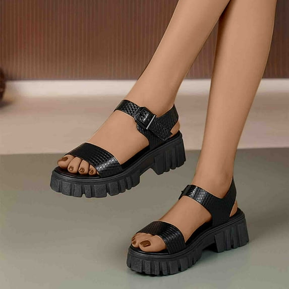 AXXD Black Sandals for Women 7 Summer Thick Sole Sponge Cake Casual One Line With Comfortable Sandals