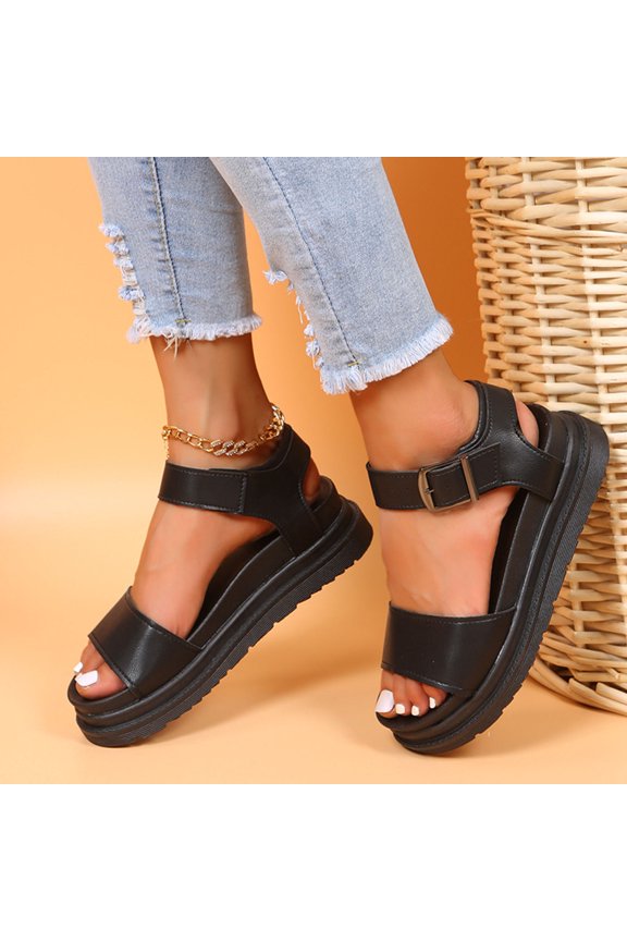 Black Sandals for Women 8.5 Summer Casual Round Head Comfy Sandals Beach Casual Slipsole Shoes