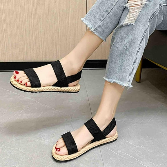 AXXD Black Sandals for Women 9 Summer Flat Bottomed Mules Soft Bottomed Straight Line Sandals And