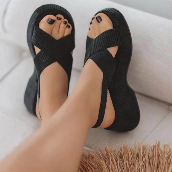 AXXD Black Sandals for Women Flat Shoes Ladies Beach Sandals Summer Non-Slip Causal