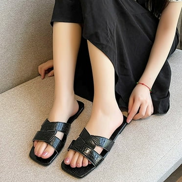 AXXD Black Sandals for Women Clearance Under $10 New Summer Flat Shoes Over Sandals Casual Open Toe