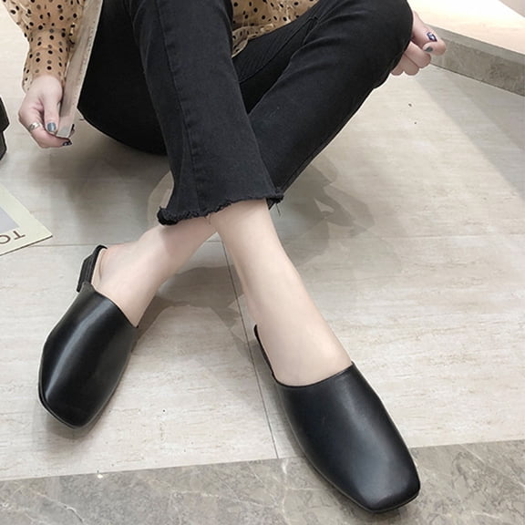 AXXD Black Sandals for Women Summer Baotou Retro New Shoes Toe Thick Heel Sandals