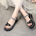 thumbnail image 1 of AXXD Black Sandals for Women Summer Sandals Beach Flat Round Head Mid-heel Rhinestone Shoes, 1 of 6