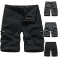 thumbnail image 1 of AXXD Black Shorts Men Summer Casual Solid Zipper Button Multiple Pockets Cropped Cargo Shorts Clearance, 1 of 1