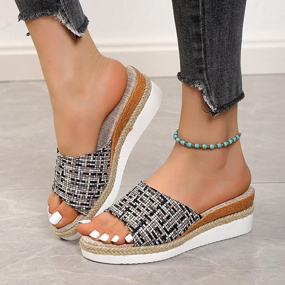 AXXD Black Summer Sandals for Women 2024 Trendy Comfort Wedge Buckle Mothers Day