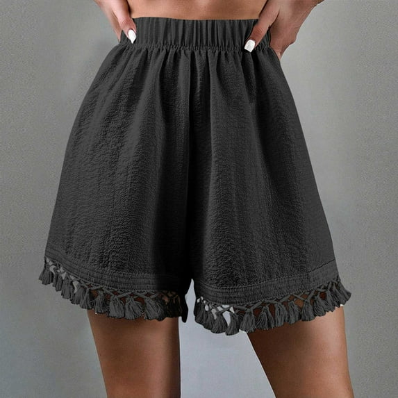 AXXD Black Sweatshorts Women Summer Solid Color Pants Lace Stitching Elastic Waist Head Shorts Mother's Day