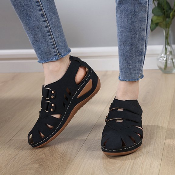 AXXD Black Wedge Sandals for Women 8.5 Sandals With Arch Support Summer Casual Comfortable Hollowed Out Sandals