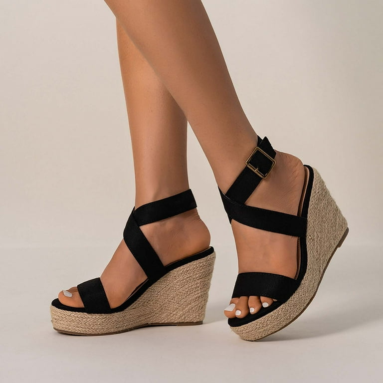 Solid black wedge sandals best sale