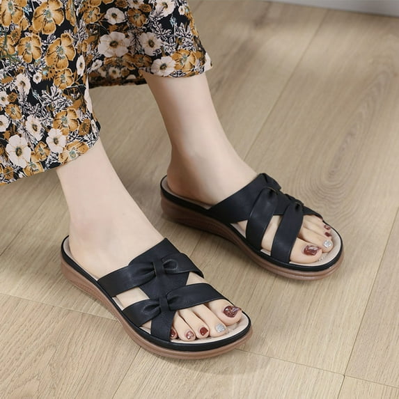 AXXD Black Wedge Sandals for Women Summer Casual Lightweight Flip-flops Comfortable Heels Solid Color Sandals Shoes