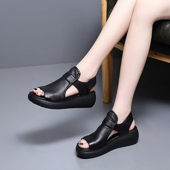 AXXD Black Wedge Sandals for Women Summer Ladies Shoes Casual Flat Sandals Buckle Heels Sandals