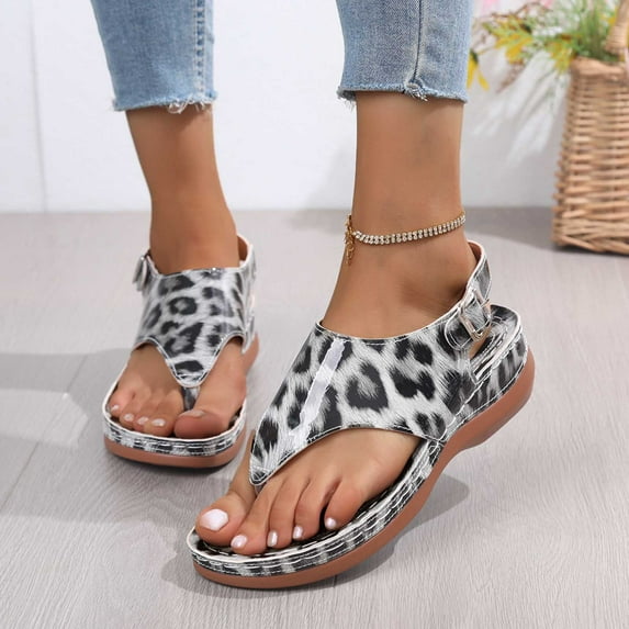 AXXD Black Wedge Sandals for Women Summer New Plus-size Leopard Print Sandals