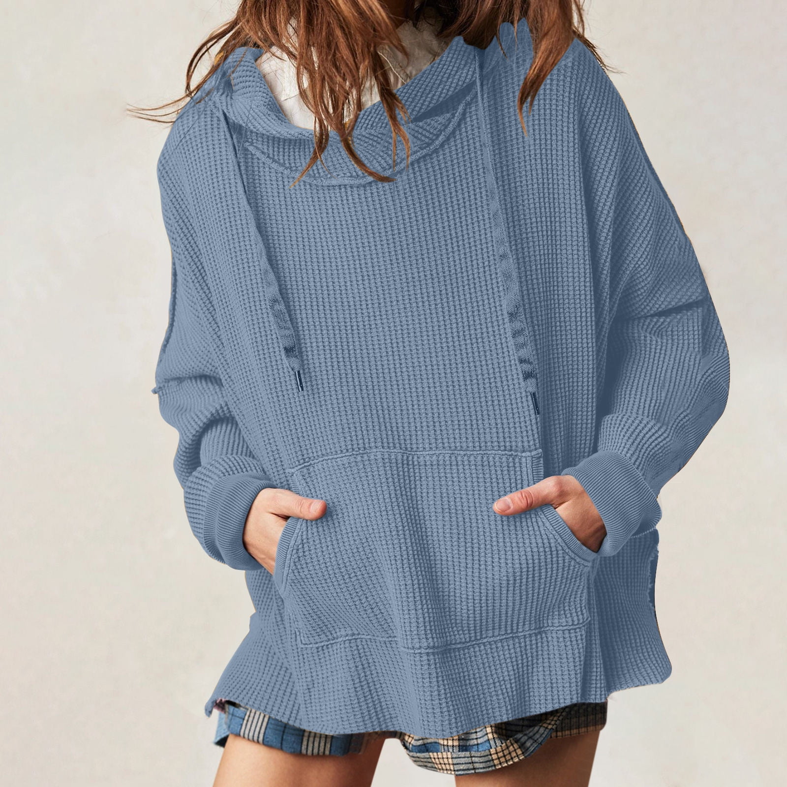 Akoyovwerve Womens Plus Size Casual Solid Color Hoodie Long India