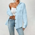 thumbnail image 1 of AXXD Blue Basic Ladies Sweatshirts Summer 2024 Trendy Casual Long Sleeve Pocket Turndown Collar Button Shirt Tops, 1 of 7