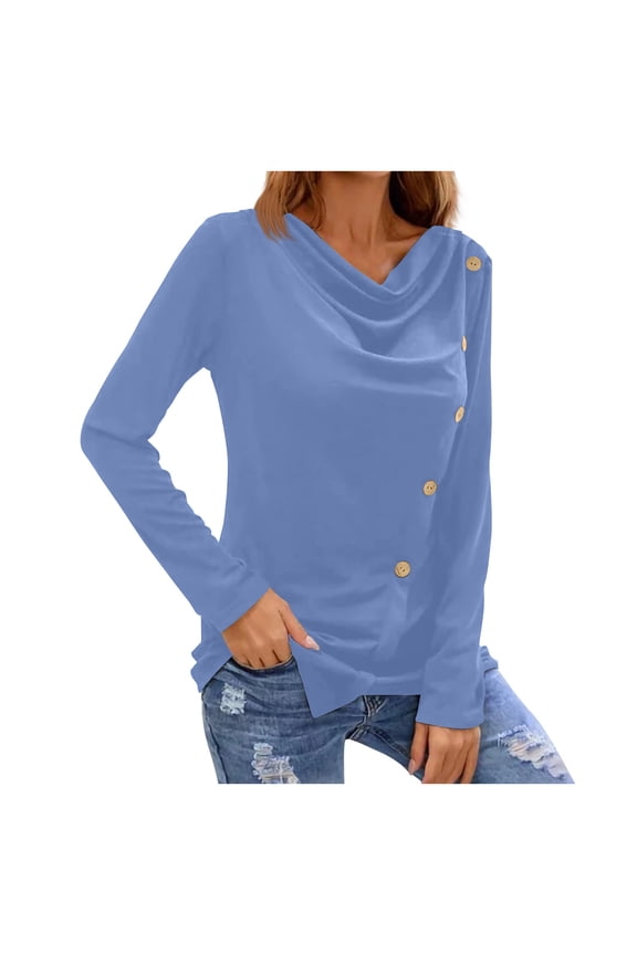 Blue Basic Ladies Tops And Blouses Summer 2024 Ladies Solid Color Long Sleeve Short Shirt Blouse Tops