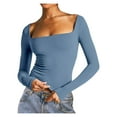 thumbnail image 1 of AXXD Blue Basic Sexy Shirts for Women Summer 2024 Long-Sleeved Solid Color Navel-Baring Neck T-Shirt Bottoming Top, 1 of 6