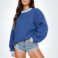 thumbnail image 1 of AXXD Blue Basic Tunic Blouses for Women Business Casual Summer 2024 Long Sleeves Casual Shirts Color Round Neck Sweatshirt Crewneck Pullover Tunic Tops, 1 of 5