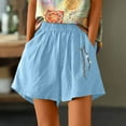 thumbnail image 1 of AXXD Blue Compression Shorts for Lady High Waisted Linen Shorts Summer Linen Embroidery Short Wide Leg Shorts With Pockets Mother's Day, 1 of 9