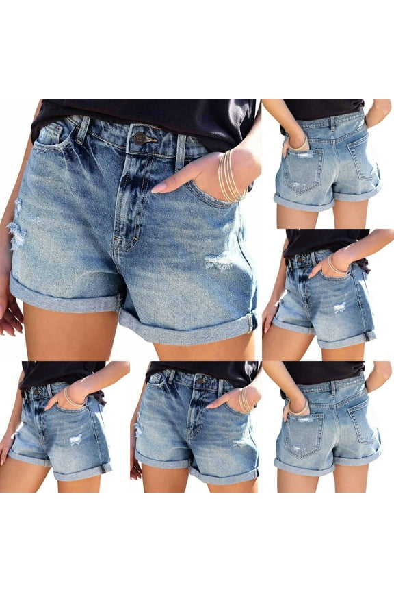 Blue Running Shorts for Lady Summer Broken Denim Shorts Ripped Jeans High Waisted Hotpant Fit Pantalones Mother's Day