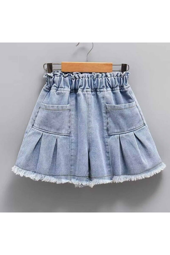 Blue Shorts for Women High Waisted Dressy Big Girls Summer Thin Colorful Buttons Elastic Waist Shining Denim Shorts Culotte Mother's Day